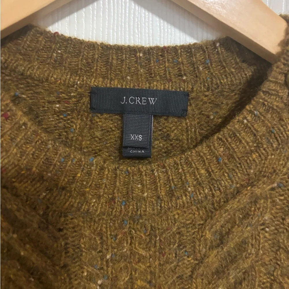 J.Crew XXS Lambswool Cable Knit Sweater Brown Tweed Button Shoulder